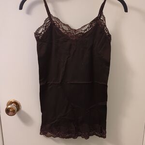 Elegant Brown Lace Trim Camisole